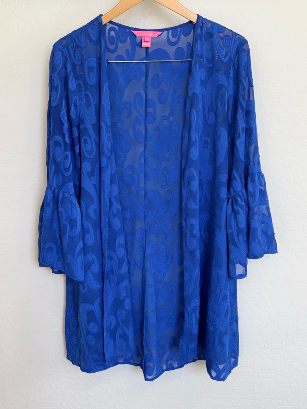 Lilly Pulitzer Motley Open Cover-up Amalfi Blue Poly Crepe Swirl Clip Size XL